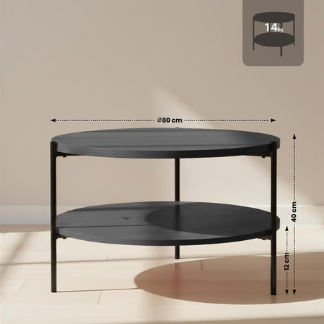 Salontafel Edduma Rond groot – 2-delige Set – Hout & Zwart Metaal – Modern - 80cm Salontafels Knuska