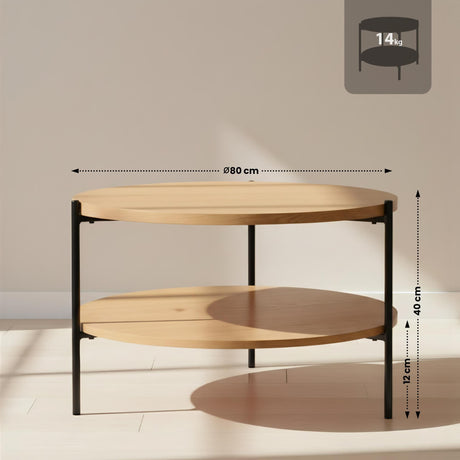 Salontafel Edduma Rond groot – 2-delige Set – Hout & Zwart Metaal – Modern - 80cm Salontafels Knuska