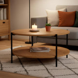 Salontafel Edduma Rond groot – 2-delige Set – Hout & Zwart Metaal – Modern - 80cm Salontafels Knuska