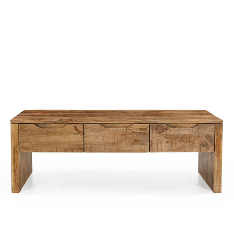 Salontafel van massief mangohout, 130 x 60 cm, met 3 lades