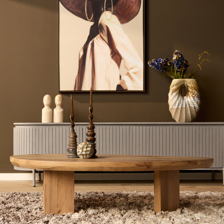 Driehoekige salontafel van naturel eikenhout, 130 cm breed, organisch design, foto 2