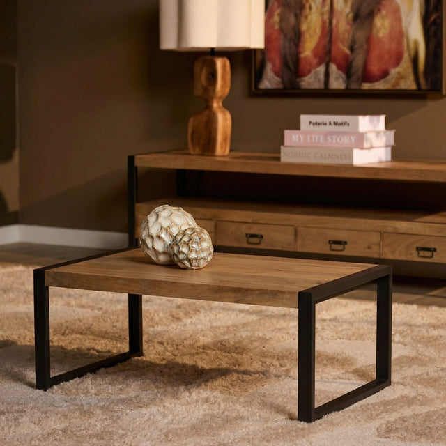 Salontafel - Naturel Mangohout - 110x60 cm - Industrieel U-poot Frame Coffee Tables Starfurn