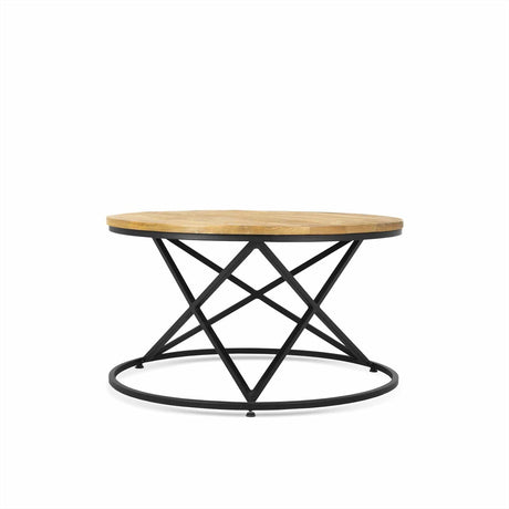 Naturel salontafel van mangohout en zwart staal, 70 cm, industrieel, foto 2