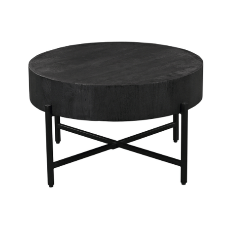 Ronde zwarte salontafel van mangohout, 80 cm, met metalen kruispoot, foto 4