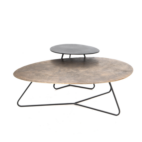 Set van 2 salontafels van goudkleurig aluminium, 121 cm breed, foto 4