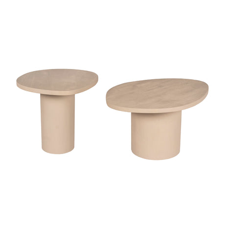 Set van 2 salontafels van zandkleurig mangohout, onder elkaar te schuiven, 70 cm