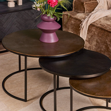 Set van 3 salontafels van goud en zwart aluminium, 75 cm, foto 2