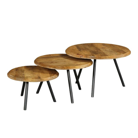 Set van 3 ronde salontafels met mangohouten bladen en metalen poten, Ø 70 cm, foto 4