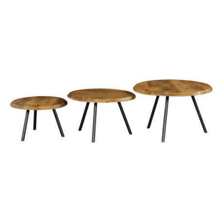 Set van 3 ronde salontafels met mangohouten bladen en metalen poten, Ø 70 cm, foto 5