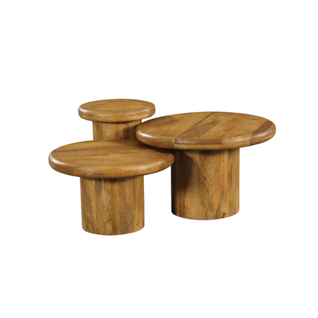 Set van 3 ronde salontafels van massief mangohout, Ø 70 cm, foto 5