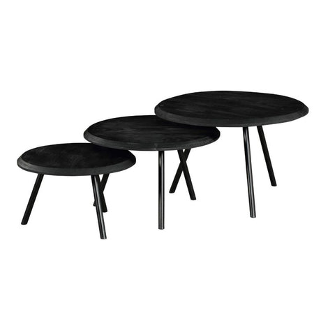 Set van 3 ronde salontafels van zwart mangohout met metalen poten, Ø 70 cm, foto 4