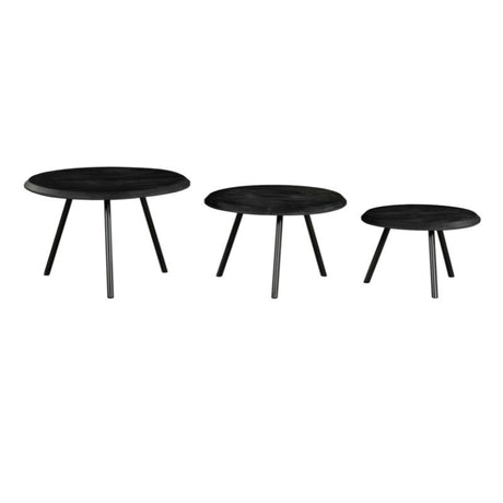 Set van 3 ronde salontafels van zwart mangohout met metalen poten, Ø 70 cm, foto 5