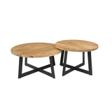 Salontafel set van 2 - Naturel Mangohout - Rond - Industrieel Cross-frame Coffee Tables Starfurn