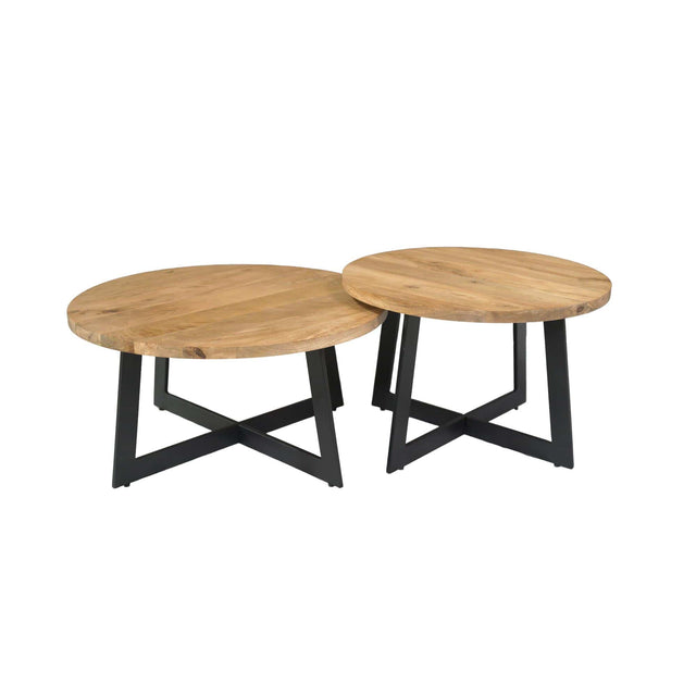 Salontafel set van 2 - Naturel Mangohout - Rond - Industrieel Cross-frame Coffee Tables Starfurn