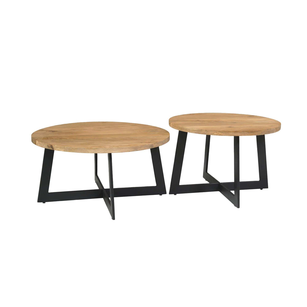 Salontafel set van 2 - Naturel Mangohout - Rond - Industrieel Cross-frame Coffee Tables Starfurn