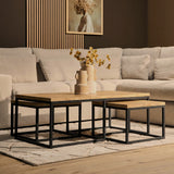 Salontafel set van 3 - Naturel Mangohout - Rechthoekig - Industrieel Frame Coffee Tables Starfurn