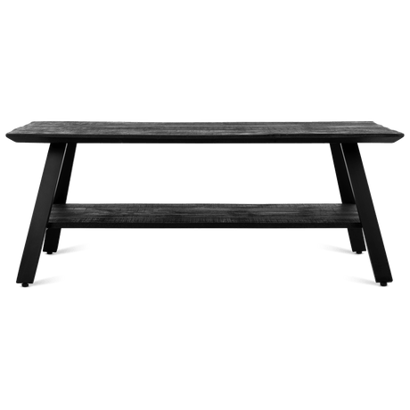 Zwarte salontafel van mangohout, 120 cm breed, met legplank, modern industrieel
