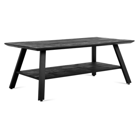 Zwarte salontafel van mangohout, 120 cm breed, met legplank, modern industrieel, foto 2