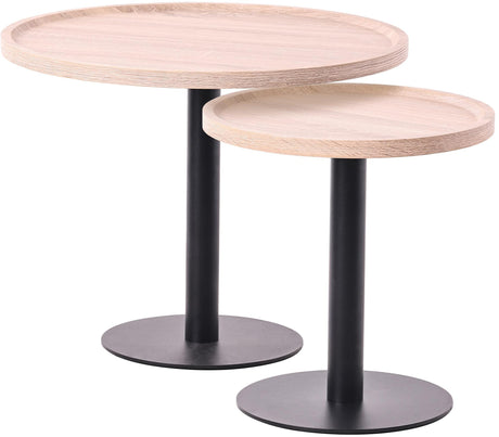 Set van twee bijzettafels met houten blad en zwart metalen frame, foto 19