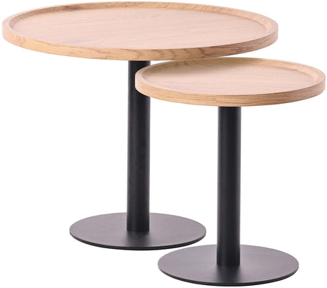 Set van twee bijzettafels met houten blad en zwart metalen frame, foto 25