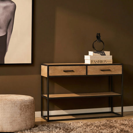 Sidetable - Naturel - Mangohout - Metaal - 120 cm - 2 Laden End Tables Starfurn