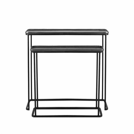 Set van 2 sidetables met organisch design van gegoten aluminium in zwart en antraciet