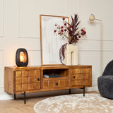 Tv-meubel - Naturel - Mangohout - Blokpatroon - 150 cm