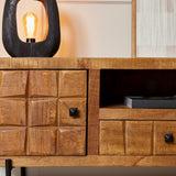 Tv-meubel - Naturel - Mangohout - Blokpatroon - 150 cm