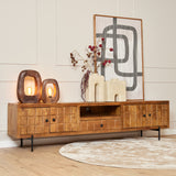 Tv-meubel Naturel Mangohout - 220 cm - Uniek Blokkenpatroon en Royale Opbergruimte