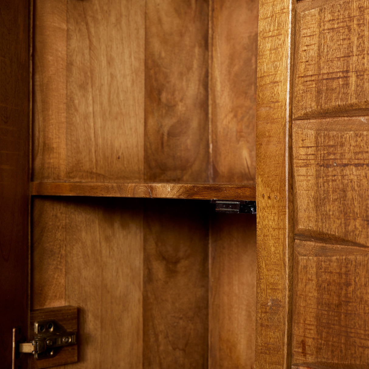 Kabinet Naturel Mangohout - 100 cm - Uniek Blokkenpatroon en Vier Lades