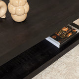 Salontafel Zwart Mangohout - 110 cm - Met Handig Onderblad en Metalen Frame