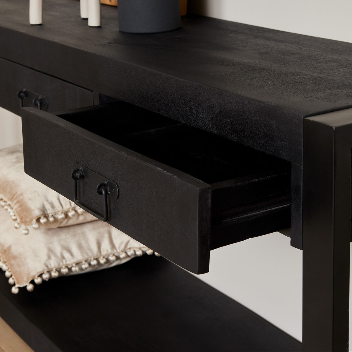 Sidetable - Zwart - Mangohout - Metaal - 150 cm - 3 Lades