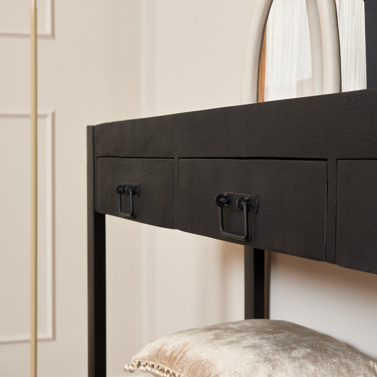 Sidetable - Zwart - Mangohout - Metaal - 150 cm - 3 Lades