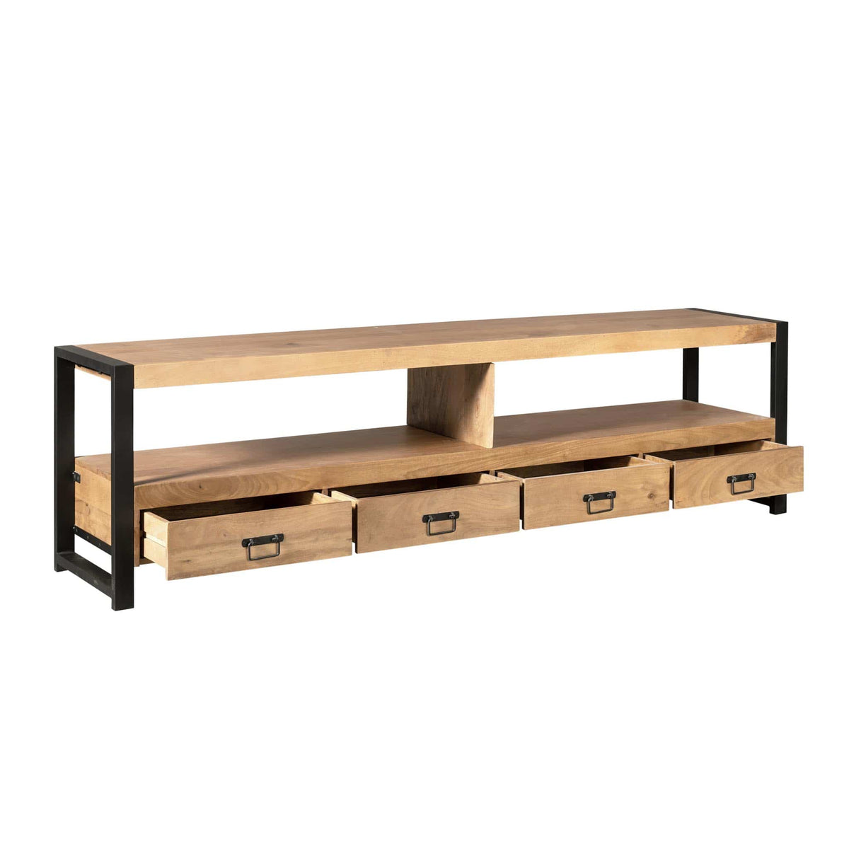 TV-meubel - Mangohout met Inlegwerk - 220 cm - 4 Lades & Open Vak