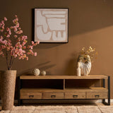 TV-meubel - Mangohout met Inlegwerk - 220 cm - 4 Lades & Open Vak