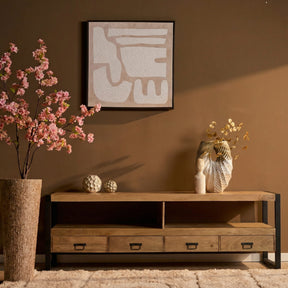 TV-meubel - Mangohout met Inlegwerk - 220 cm - 4 Lades & Open Vak