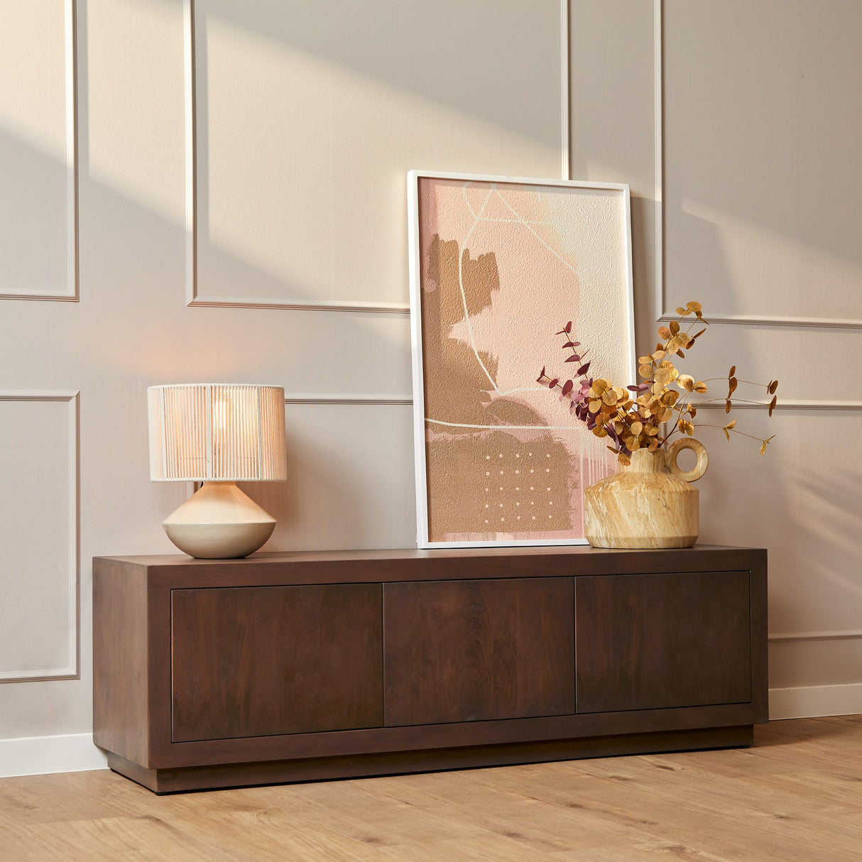 TV-meubel Bruin Mangohout - 150 cm - 3 Deuren - Push-to-Open Entertainment Centers & TV Stands Starfurn