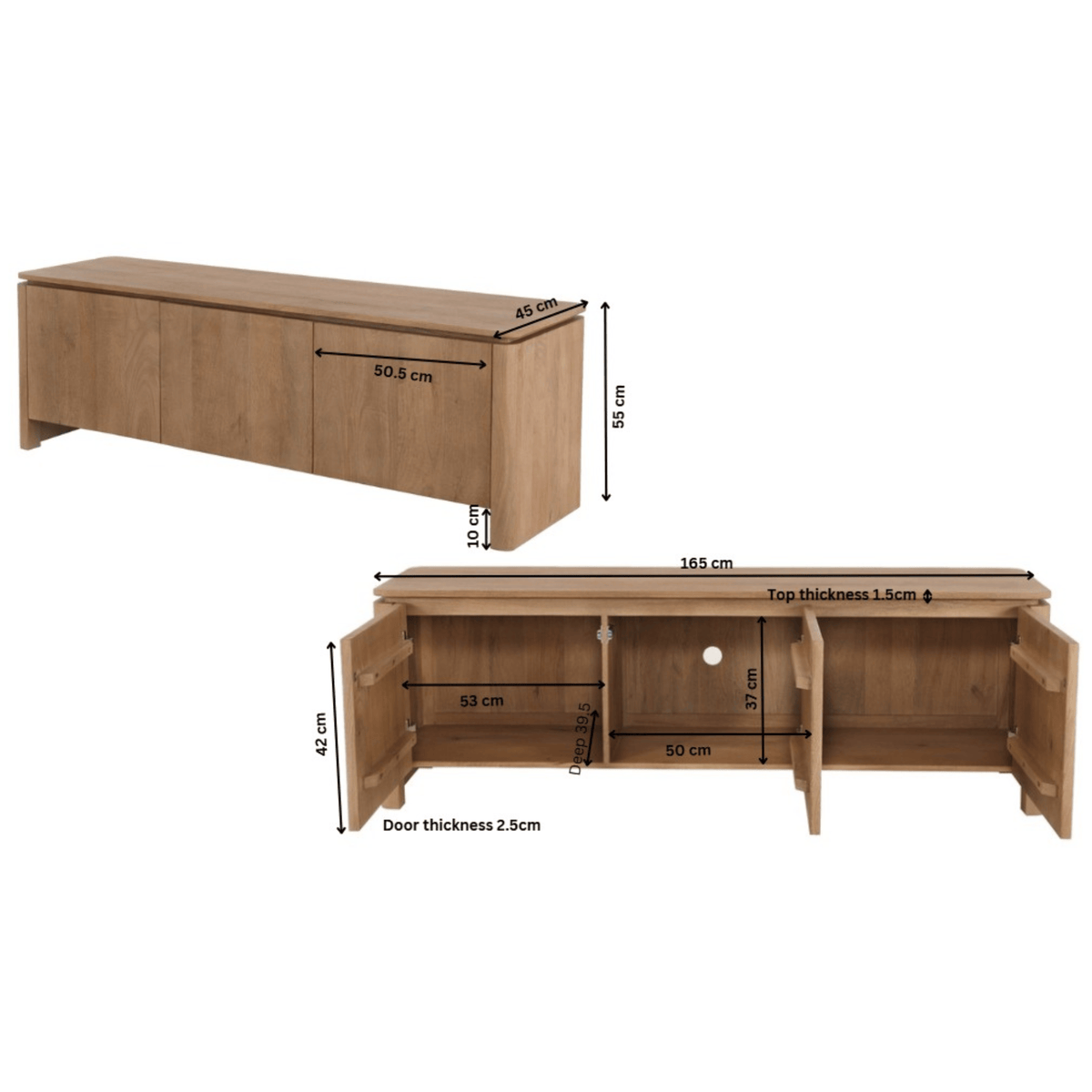 Tv meubel Dallas Naturel Mangohout 165 cm Starfurn
