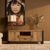 Tv-meubel - Naturel Mangohout - 150x45 cm - 2 Deuren, 1 Lade & Open Vak Entertainment Centers & TV Stands Starfurn