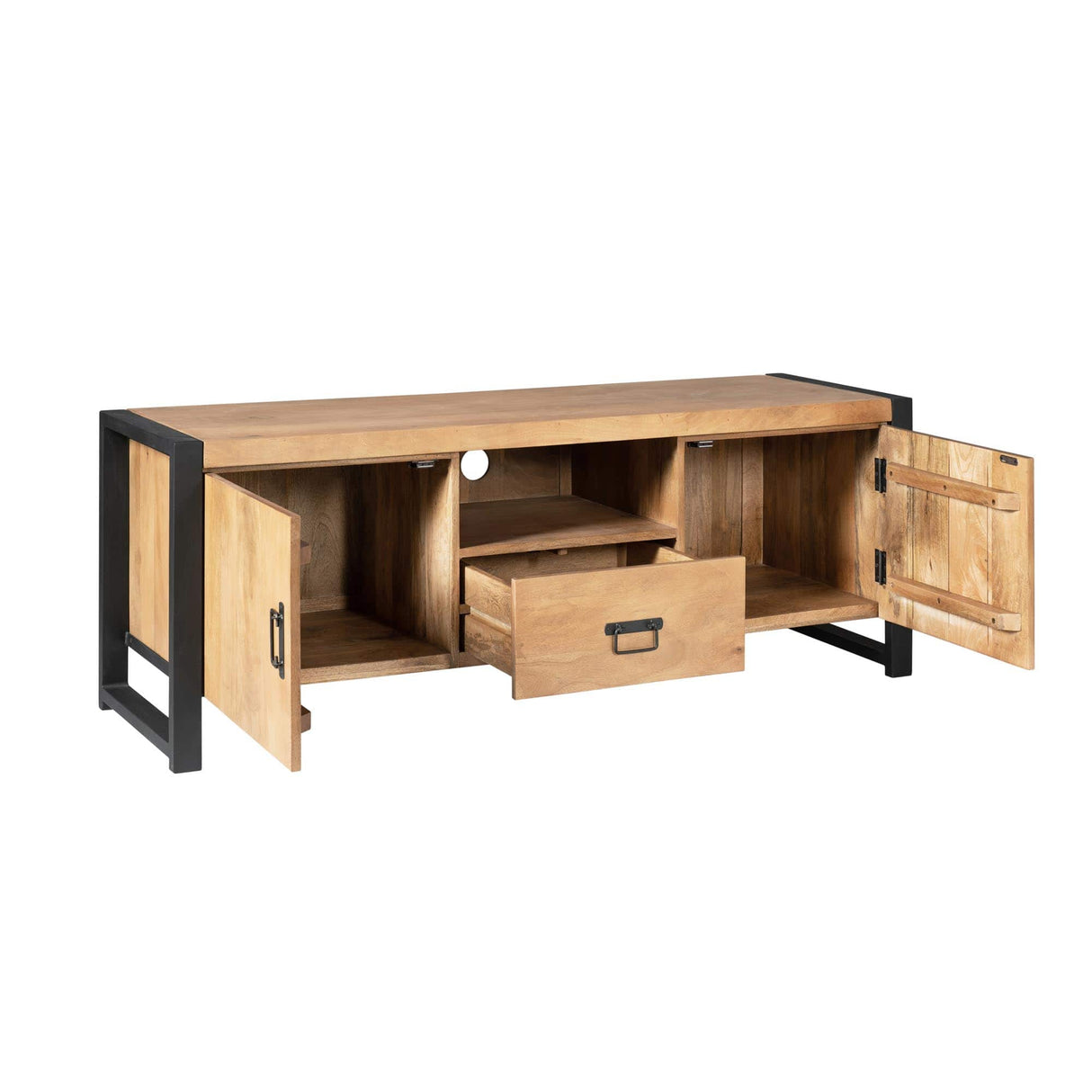 Tv-meubel - Naturel Mangohout - 150x45 cm - 2 Deuren, 1 Lade & Open Vak Entertainment Centers & TV Stands Starfurn