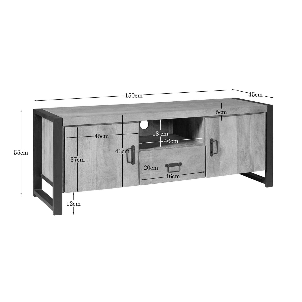 Tv-meubel - Naturel Mangohout - 150x45 cm - 2 Deuren, 1 Lade & Open Vak Entertainment Centers & TV Stands Starfurn
