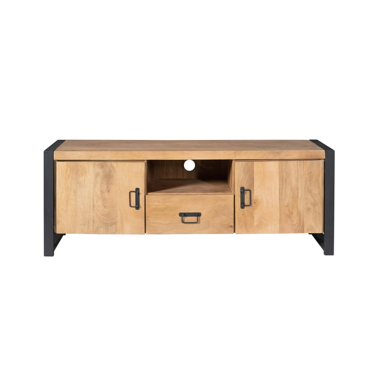 Tv-meubel - Naturel Mangohout - 150x45 cm - 2 Deuren, 1 Lade & Open Vak Entertainment Centers & TV Stands Starfurn