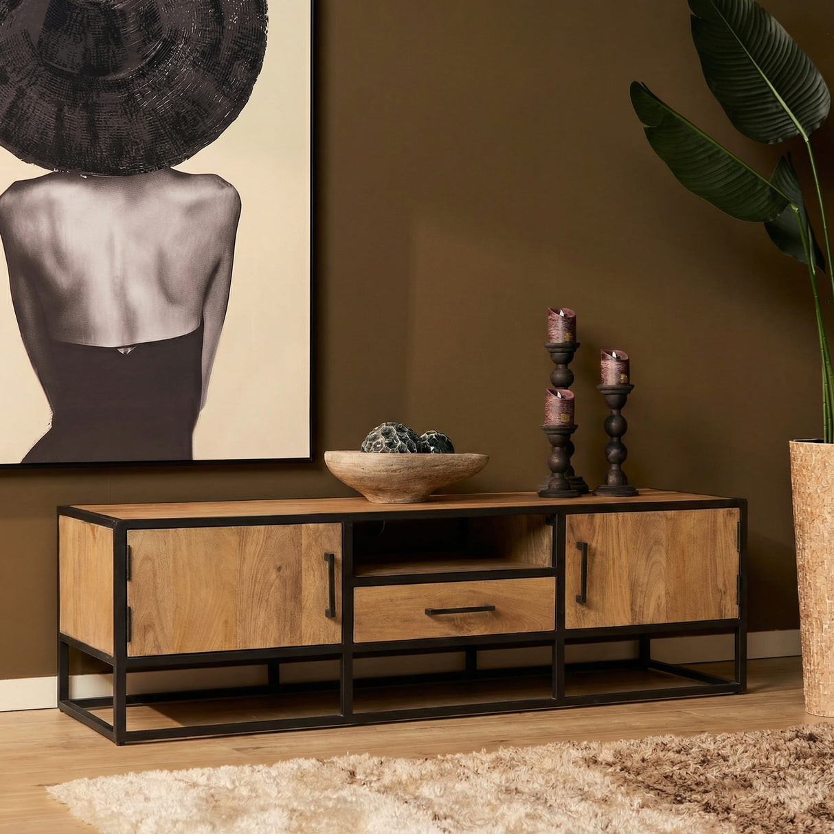 TV-meubel - Naturel Mangohout - 180 cm - 2 Deuren & 1 Lade Entertainment Centers & TV Stands Starfurn