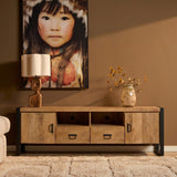 Tv-meubel - Naturel Mangohout - 200x45 cm - 2 Deuren, 2 Laden & Open Vak Entertainment Centers & TV Stands Starfurn