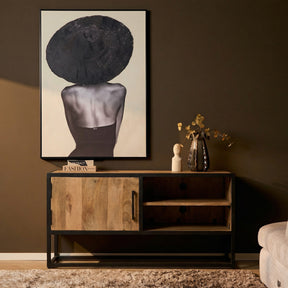 Tv-meubel - Naturel - Mangohout - Metaal - 100 cm - 1 Deur - 1 Open vak Entertainment Centers & TV Stands Starfurn