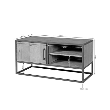 Tv-meubel - Naturel - Mangohout - Metaal - 100 cm - 1 Deur - 1 Open vak Entertainment Centers & TV Stands Starfurn