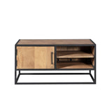 Tv-meubel - Naturel - Mangohout - Metaal - 100 cm - 1 Deur - 1 Open vak Entertainment Centers & TV Stands Starfurn