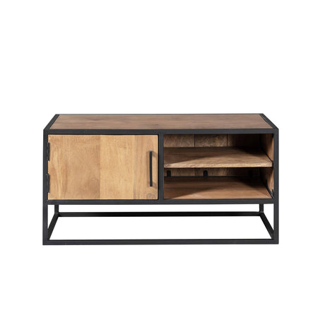 Tv-meubel - Naturel - Mangohout - Metaal - 100 cm - 1 Deur - 1 Open vak Entertainment Centers & TV Stands Starfurn