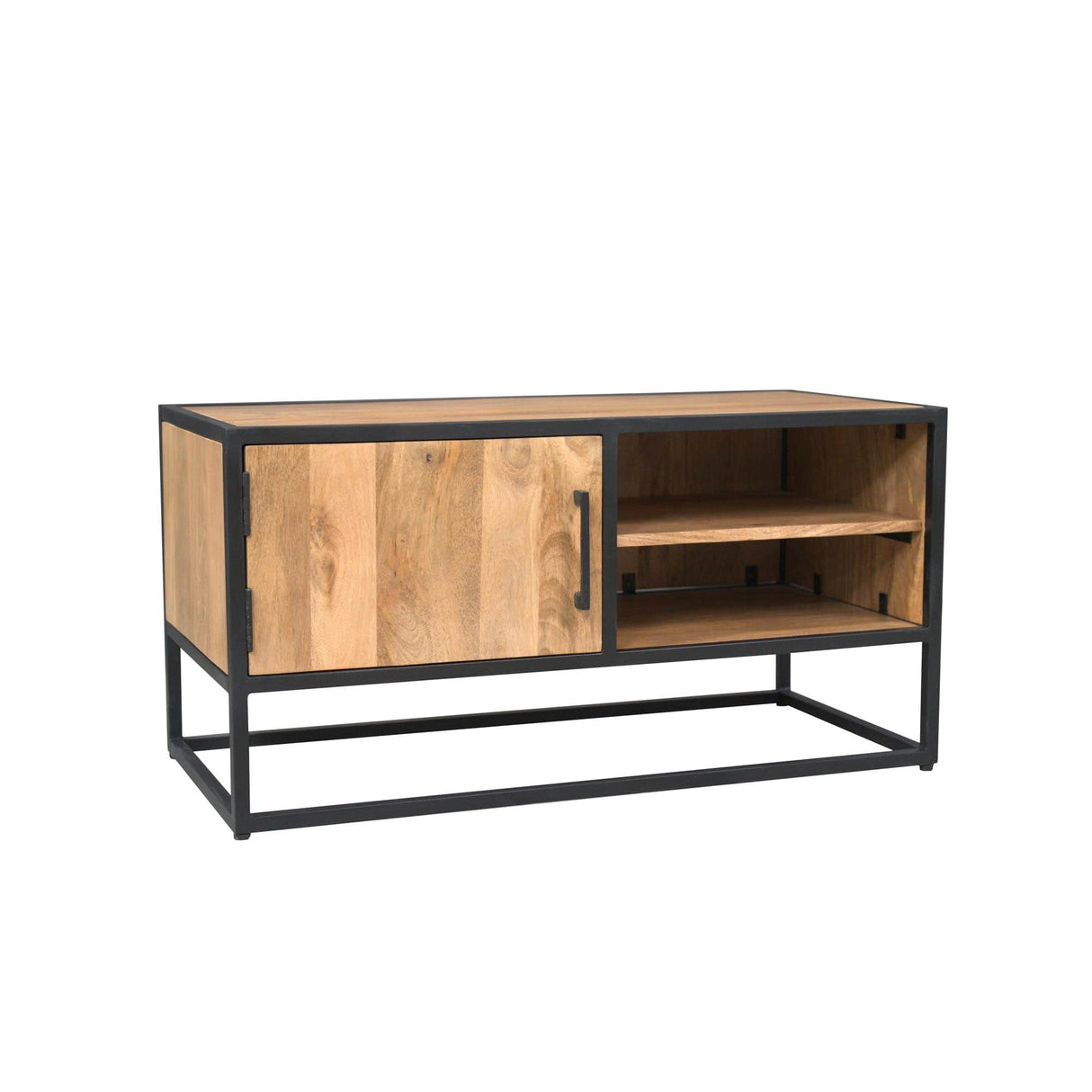 Tv-meubel - Naturel - Mangohout - Metaal - 100 cm - 1 Deur - 1 Open vak Entertainment Centers & TV Stands Starfurn
