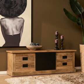 Tv-meubel - Naturel - Mangohout - Metaal - 155 cm - 4 Lades - 1 Deur Entertainment Centers & TV Stands Starfurn